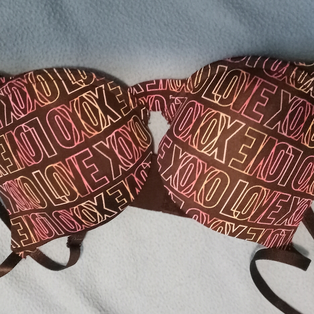 XOXO Brown Bra with Colorful Love Print